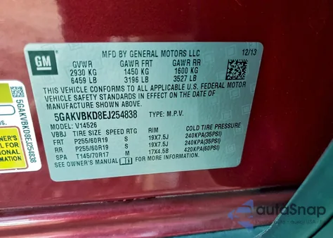 2014 Buick Enclave from USA, damaged, VIN 5GAKVBKD8EJ254838